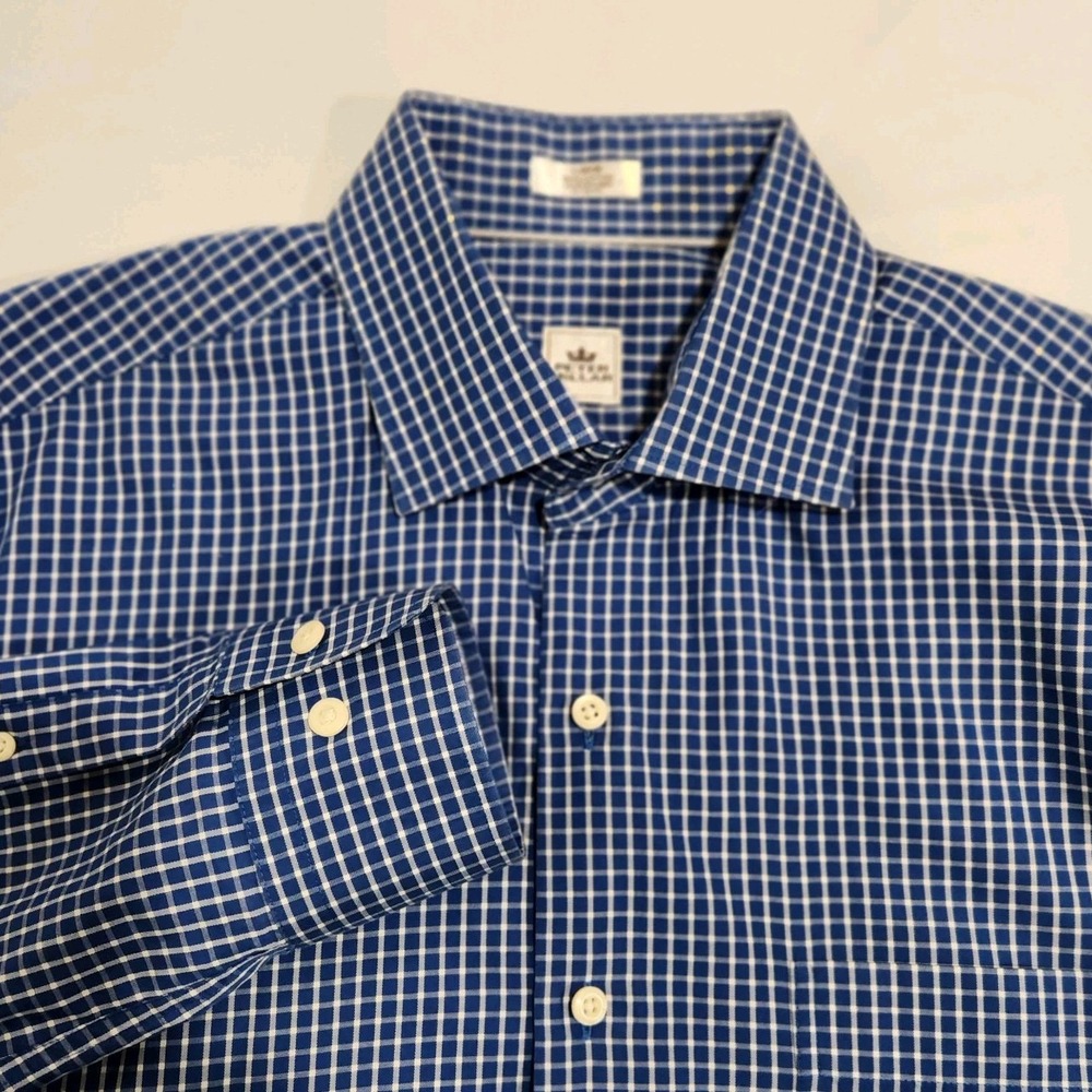 Peter Millar Shirt Mens Button Down Shirt Blue Plaid Long Sleeve Checked